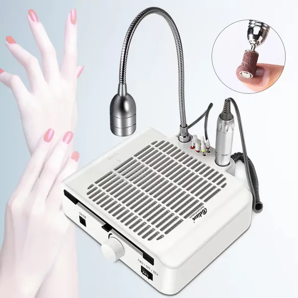 Juego de cortaúñas 3 en 1 que incluye extracción de polvo de uñas y lámpara de brazo flexible, lima de uñas eléctrica de 60 W