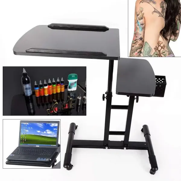 Mesa móvil para tatuajes, soporte ajustable de 65 a 97 cm, reposabrazos portátil, mesa auxiliar con ruedas, accesorio para tatuajes de salón