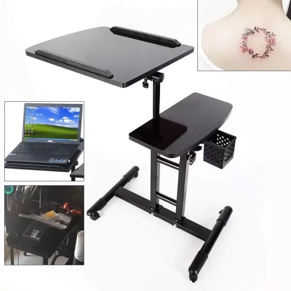 Mesa móvil para tatuajes, soporte ajustable de 65 a 97 cm, reposabrazos portátil, mesa auxiliar con ruedas, accesorio para tatuajes de salón