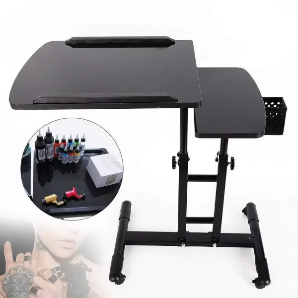 Mesa móvil para tatuajes, soporte ajustable de 65 a 97 cm, reposabrazos portátil, mesa auxiliar con ruedas, accesorio para tatuajes de salón