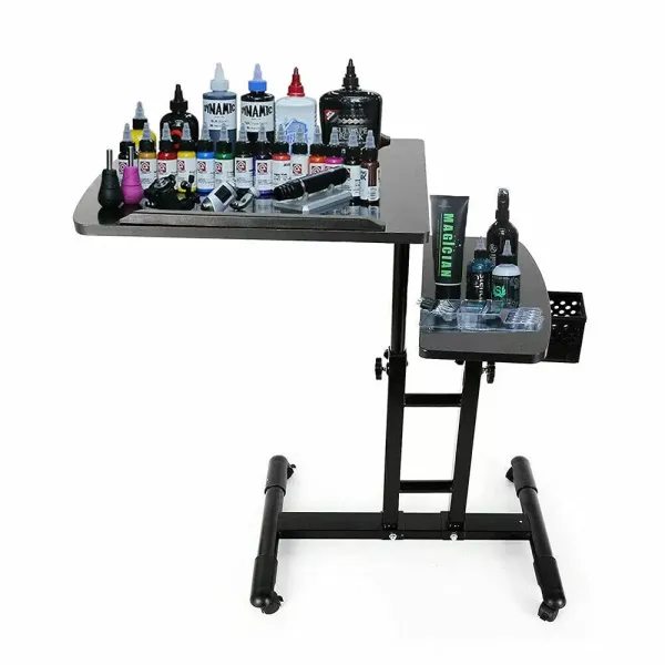 Mesa móvil para tatuajes, soporte ajustable de 65 a 97 cm, reposabrazos portátil, mesa auxiliar con ruedas, accesorio para tatuajes de salón