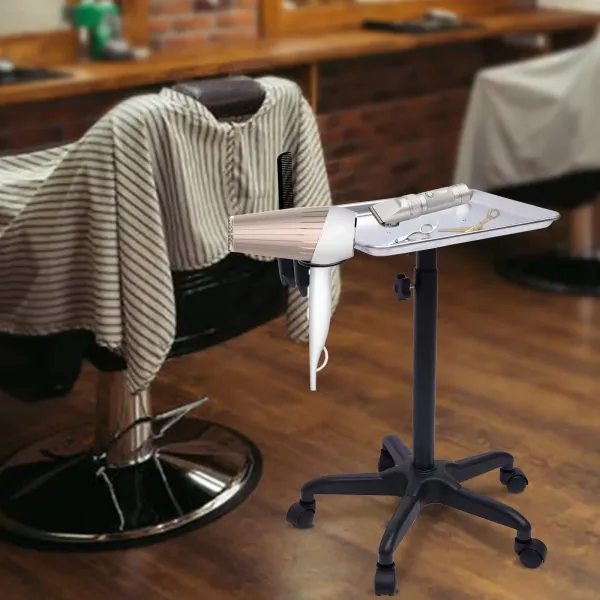 Carrito de peluquería con altura ajustable, con soporte para secador, para peluquería y esteticista