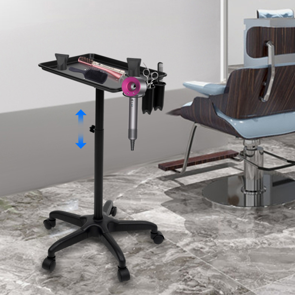 CNCEST Carrito de peluquería con ruedas y 2 tazas, con bandeja negra y asa de metal CNCEST Carrito de peluquería con ruedas y 2 tazas, con bandeja negra y asa de metal