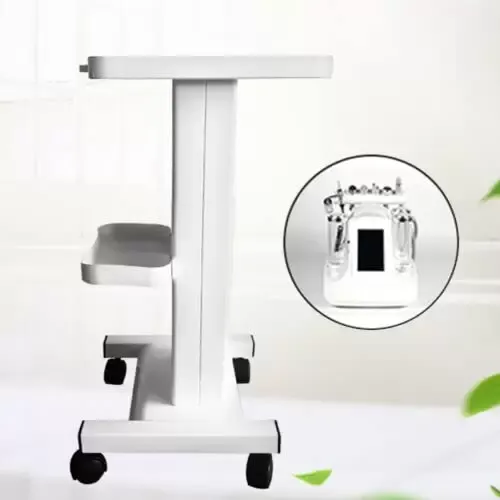 Mesa auxiliar con ruedas para salón de belleza, color blanco, con enchufe europeo y polea
