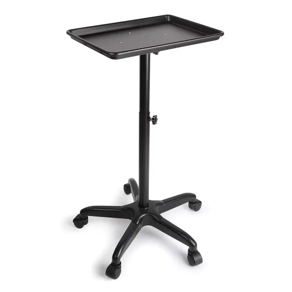 Carro de peluquería con ruedas, altura ajustable, carrito de belleza, carro de salón de aluminio (70-110 cm, color negro)