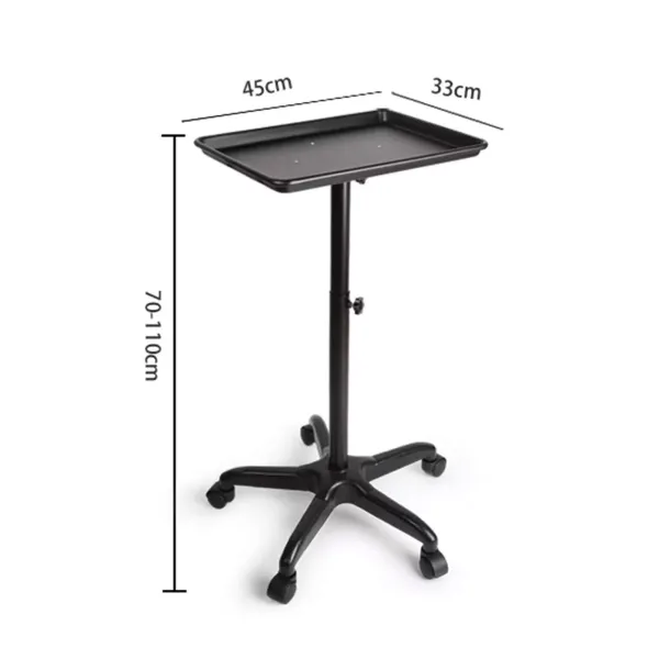 Carro de peluquería con ruedas, altura ajustable, carrito de belleza, carro de salón de aluminio (70-110 cm, color negro)