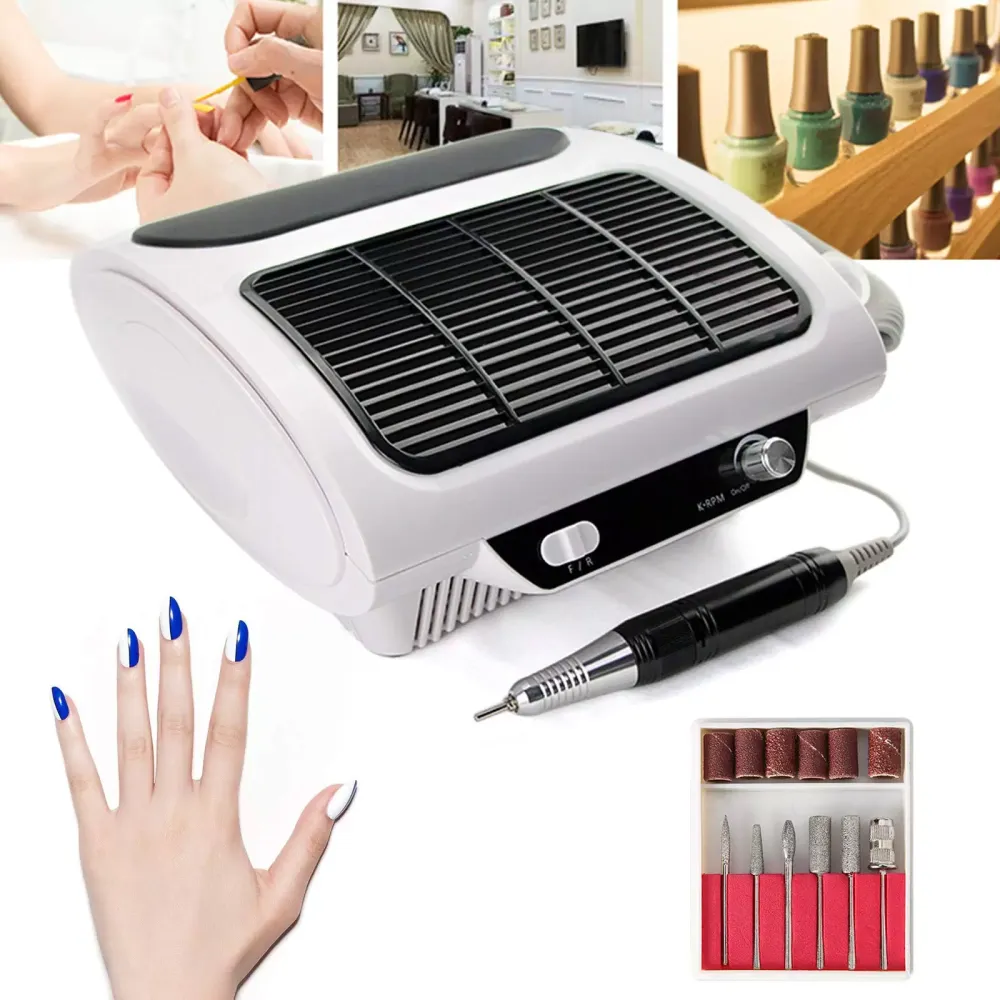3 en 1 Herramienta Multifuncional para decoración de uñas, Lima de uñas eléctrica con 6 Accesorios/Lámpara LED/Pedal de pie/Filtro