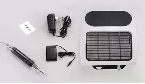 3 en 1 Herramienta Multifuncional para decoración de uñas, Lima de uñas eléctrica con 6 Accesorios/Lámpara LED/Pedal de pie/Filtro