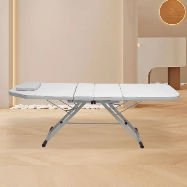 CNCEST Cama de masaje plegable, 182 cm, SPA, cama cosmética de PVC, 3 zonas, tumbonas, triples portátiles (blanco)