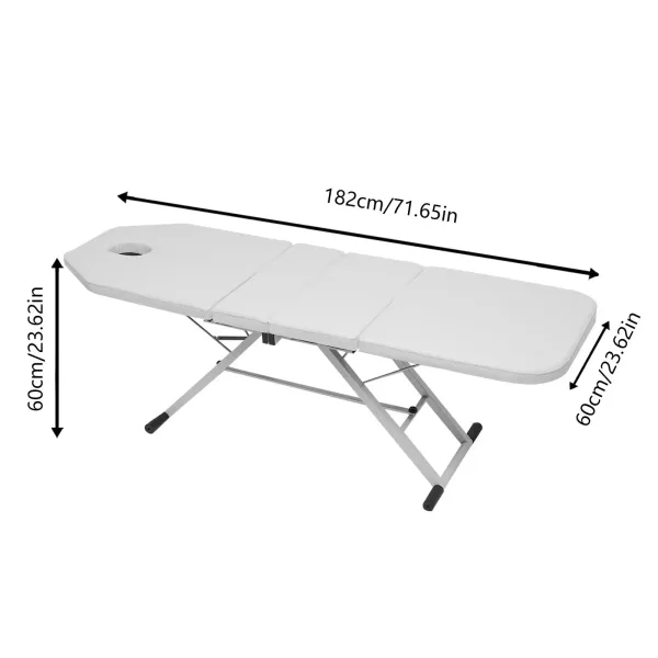 CNCEST Cama de masaje plegable, 182 cm, SPA, cama cosmética de PVC, 3 zonas, tumbonas, triples portátiles (blanco)