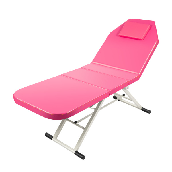 Camilla de masaje, plegable, altura regulable, con agujero facial, 3 secciones, 182 x 60 x 60 cm, de PVC, para salón de spa (rosa)