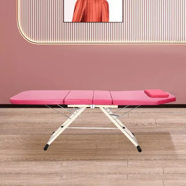 Camilla de masaje, plegable, altura regulable, con agujero facial, 3 secciones, 182 x 60 x 60 cm, de PVC, para salón de spa (rosa)