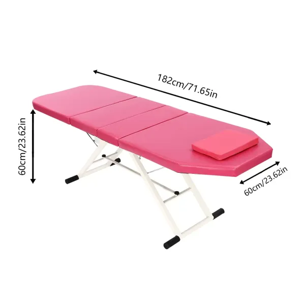 Camilla de masaje, plegable, altura regulable, con agujero facial, 3 secciones, 182 x 60 x 60 cm, de PVC, para salón de spa (rosa)