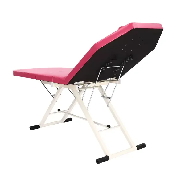 Camilla de masaje, plegable, altura regulable, con agujero facial, 3 secciones, 182 x 60 x 60 cm, de PVC, para salón de spa (rosa)