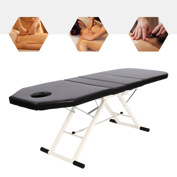 Camilla de masaje Cosmética de 3 secciones, plegable, 182 x 60 x 60 cm, spa, salón, cama de belleza, ligera y sólida, color negro