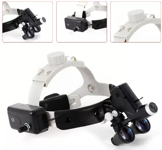 CNCEST Lupa montada en la cabeza + faro negro (cargado), 3,5 x 420 mm, LED dental
