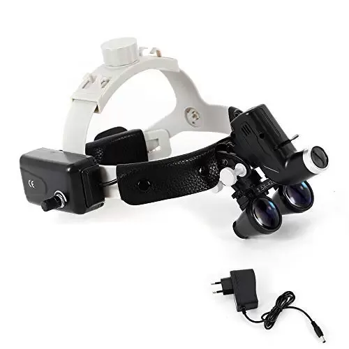 CNCEST Lupa montada en la cabeza + faro negro (cargado), 3,5 x 420 mm, LED dental