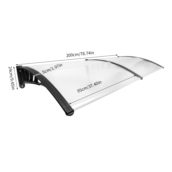 200 x 93 cm, marquesina para puerta de casa, con marco de polipropileno, resistente a la intemperie, para puertas, ventanas y escaparates