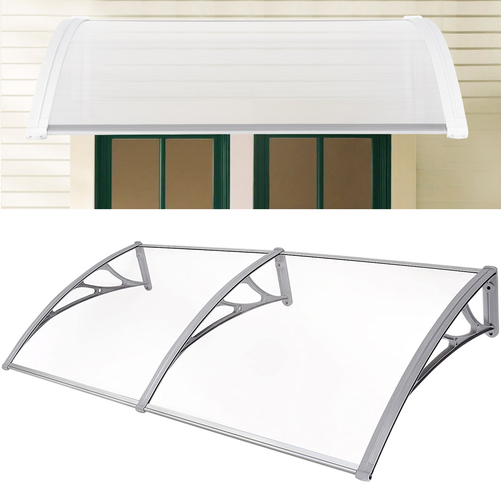 Toldo para puerta de porche de 240x80 cm, cubierta para lluvia, techo transparente