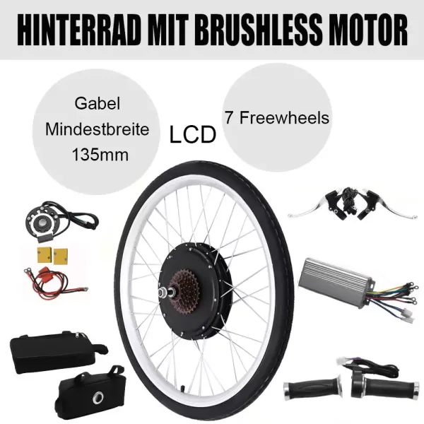 Kit de conversión para bicicleta eléctrica de 26 pulgadas, 36 V, 250 W, LCD, para Rueda Trasera