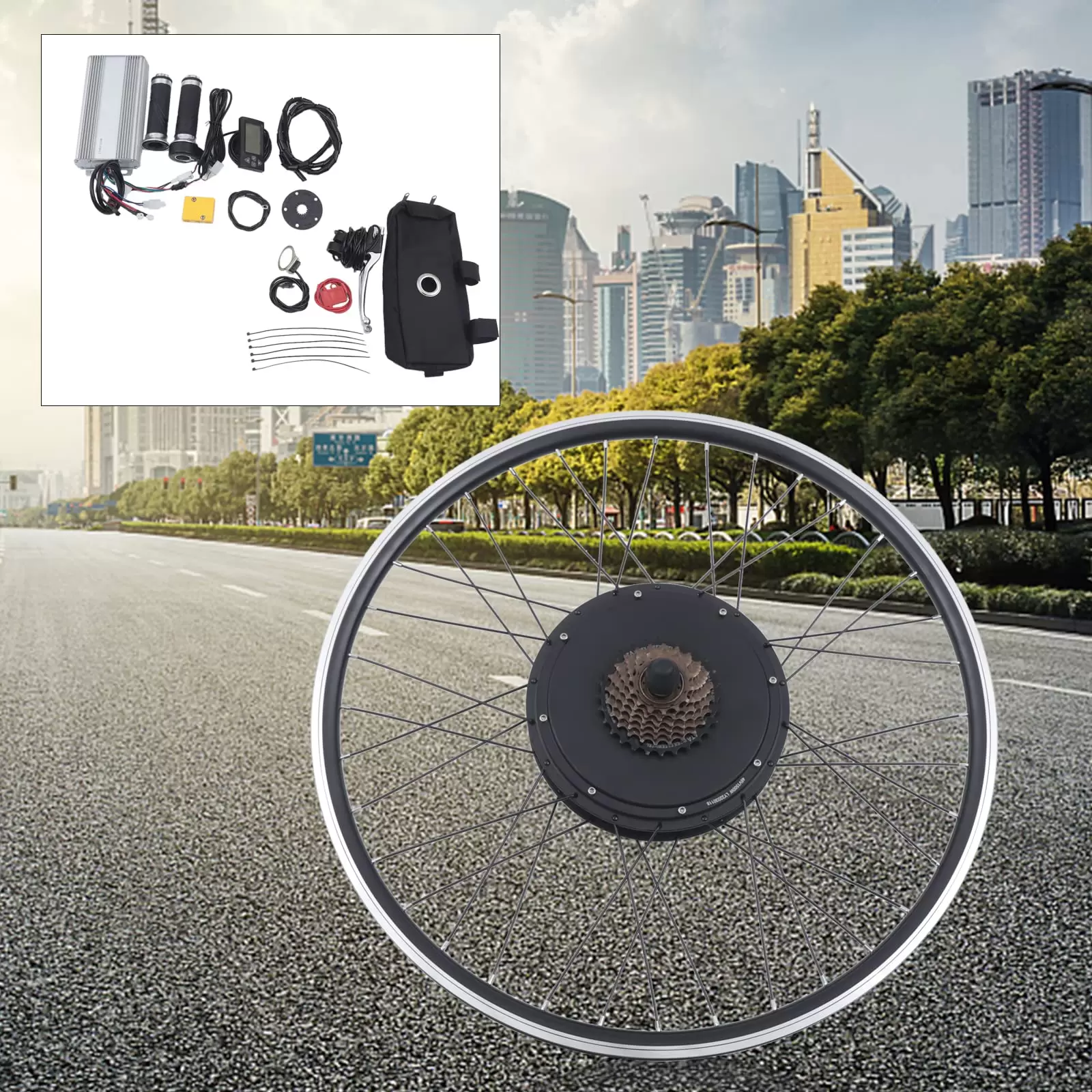 Kit de conversión para rueda trasera LCD para bicicleta eléctrica (48 V, 1500 W, 28 pulgadas)