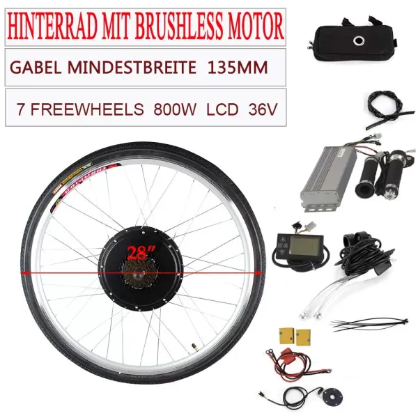 36V 800W Kit de conversión de rueda trasera Motor trasero para bicicleta eléctrica, Kit de conversión de E-bike LCD