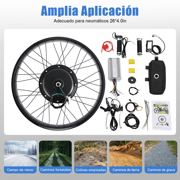 Kit de conversión para bicicleta eléctrica de 26 pulgadas, motor de 48 V, 1500 W, con pantalla LCD, rueda trasera