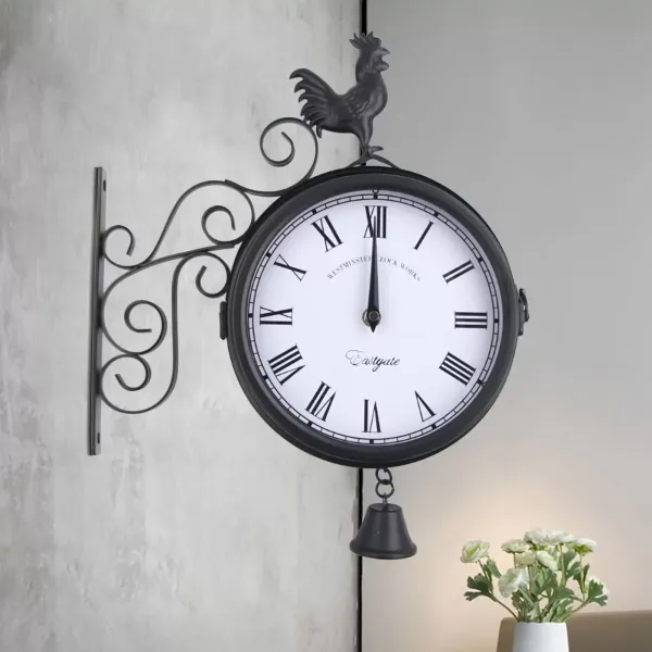 Reloj vintage impermeable de metal negro para exteriores para jardín, estación central, etc.