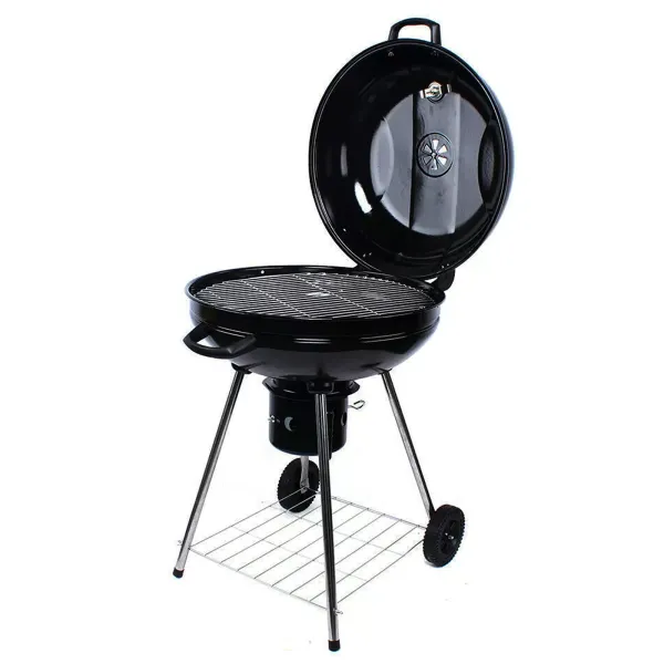 Barbacoa de carbón vegetal con tapa, 58 cm, para picnic, jardín, redonda, con ruedas, con ruedas