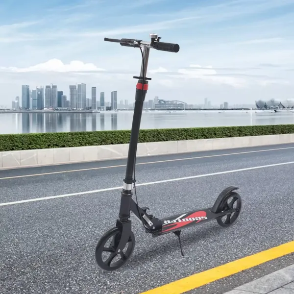 Patinete plegable de 91 – 106 cm de altura regulable, con freno, hasta 118 kg, con timbre y soporte, para adultos y niños