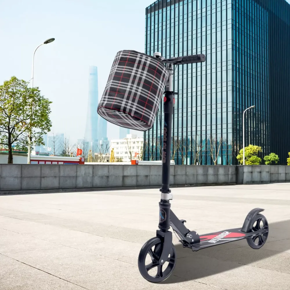 Patinete plegable de 91 – 106 cm de altura regulable, con freno, hasta 118 kg, con timbre y soporte, para adultos y niños