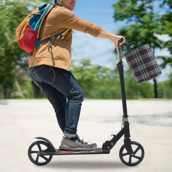Patinete plegable de 91 – 106 cm de altura regulable, con freno, hasta 118 kg, con timbre y soporte, para adultos y niños