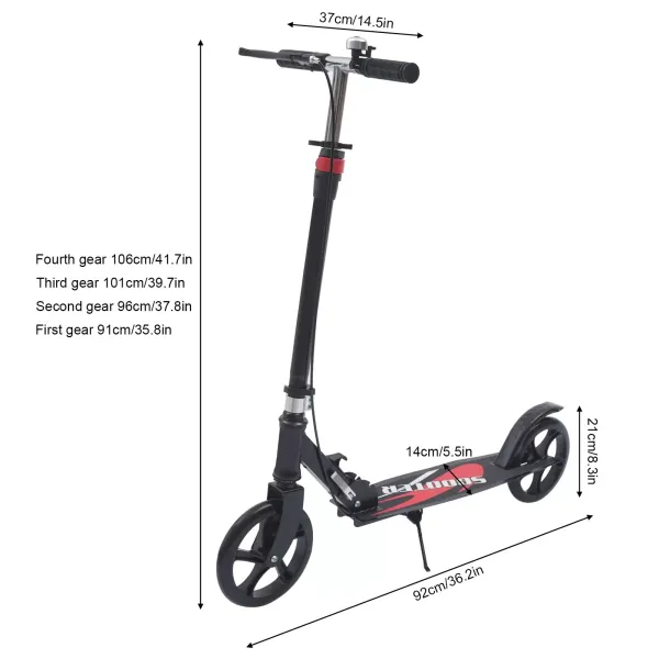 Patinete plegable de 91 – 106 cm de altura regulable, con freno, hasta 118 kg, con timbre y soporte, para adultos y niños