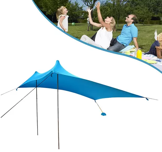 Toldo azul con protección solar para exteriores, playa, jardín, toldo para camping