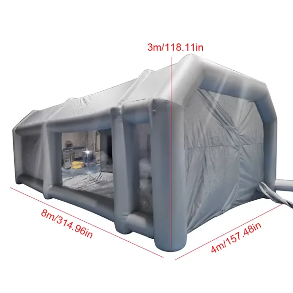 8 x 4 x 3 m portátil cabina de pulverización inflable con ventana transparente y filtración de aire, cabina de pintura de tela Oxford PVC