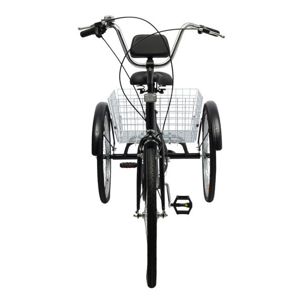 Triciclo para adultos de 24 pulgadas, 3 ruedas, 6 velocidades, bicicleta con cesta, color negro Triciclo para adultos de 24 pulgadas, 3 ruedas, 6 velocidades, bicicleta con cesta, color negro
