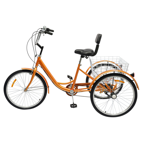 Triciclo para adultos de 24 pulgadas, altura ajustable con cojines, 6 velocidades, color amarillo