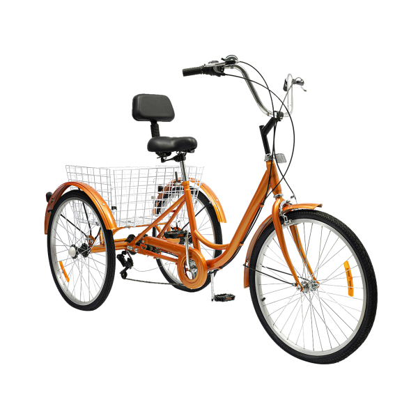 Triciclo para adultos de 24 pulgadas, altura ajustable con cojines, 6 velocidades, color amarillo Triciclo para adultos de 24 pulgadas, altura ajustable con cojines, 6 velocidades, color amarillo