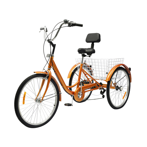 Triciclo para adultos de 24 pulgadas, altura ajustable con cojines, 6 velocidades, color amarillo Triciclo para adultos de 24 pulgadas, altura ajustable con cojines, 6 velocidades, color amarillo