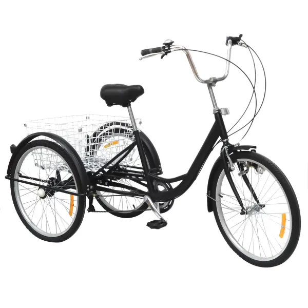24" 6 Velocidades de 3 Ruedas Bicicleta para Adultos Bicicleta de Crucero Bicicleta Híbrida Triciclo Trike Triciclo en Bicicleta con Cesta y Lámpara