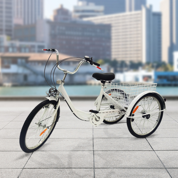 CNCEST Triciclo para adultos de 24 pulgadas, Bicicleta para Picnic con Cesta de la Compra, 6 velocidades, para mayores, capacidad de carga de 110 kg CNCEST Triciclo para adultos de 24 pulgadas, Bicicleta para Picnic con Cesta de la Compra, 6 velocidades, para mayores, capacidad de carga de 110 kg