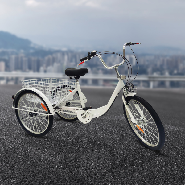 CNCEST Triciclo para adultos de 24 pulgadas, Bicicleta para Picnic con Cesta de la Compra, 6 velocidades, para mayores, capacidad de carga de 110 kg