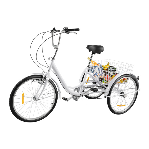 CNCEST Triciclo para adultos de 24 pulgadas, Bicicleta para Picnic con Cesta de la Compra, 6 velocidades, para mayores, capacidad de carga de 110 kg CNCEST Triciclo para adultos de 24 pulgadas, Bicicleta para Picnic con Cesta de la Compra, 6 velocidades, para mayores, capacidad de carga de 110 kg