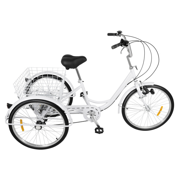 CNCEST Triciclo para adultos de 24 pulgadas, Bicicleta para Picnic con Cesta de la Compra, 6 velocidades, para mayores, capacidad de carga de 110 kg