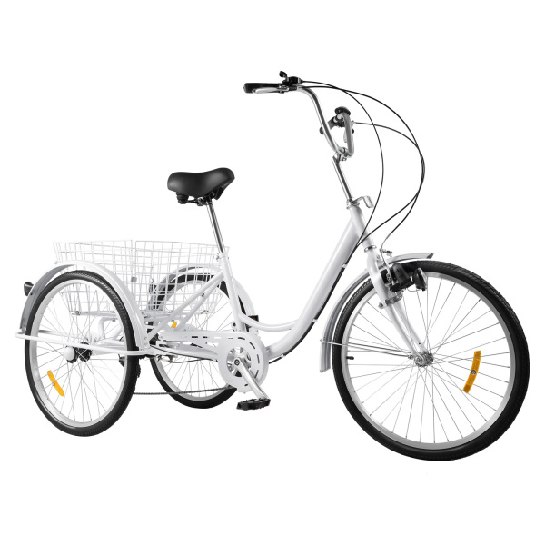 CNCEST Triciclo para adultos de 24 pulgadas, Bicicleta para Picnic con Cesta de la Compra, 6 velocidades, para mayores, capacidad de carga de 110 kg