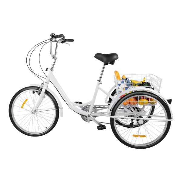 CNCEST Triciclo para adultos de 24 pulgadas, Bicicleta para Picnic con Cesta de la Compra, 6 velocidades, para mayores, capacidad de carga de 110 kg