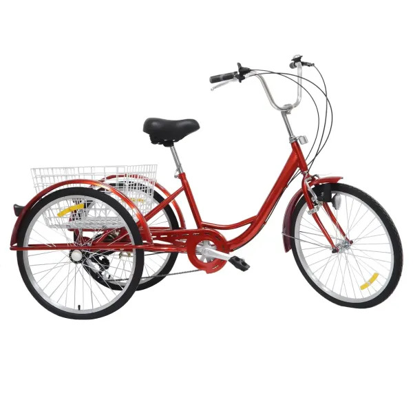 Triciclo con luz para adultos, 24 pulgadas, 6 velocidades, 3 ruedas, con cesta, estilo rústico, para adultos