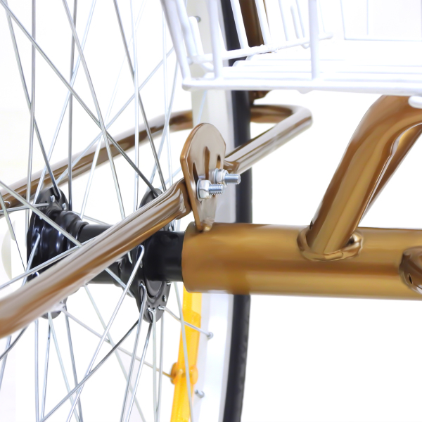 Triciclo para adultos de 3 ruedas de 24 pulgadas , 6 velocidades, Ciclismo triciclo con luz y cesta para deportes al aire libre (Oro)
