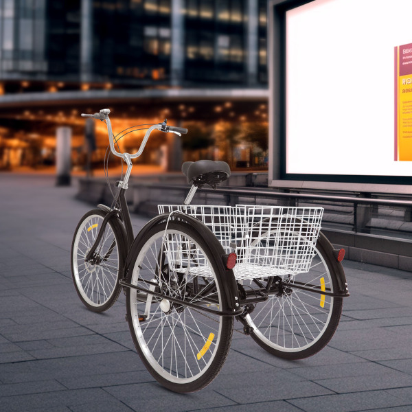 Triciclo de 6 velocidades, 26 pulgadas, triciclo para adultos, altura ajustable con sillín, bicicleta de la compra, senioren con cesta, color negro Triciclo de 6 velocidades, 26 pulgadas, triciclo para adultos, altura ajustable con sillín, bicicleta de la compra, senioren con cesta, color negro