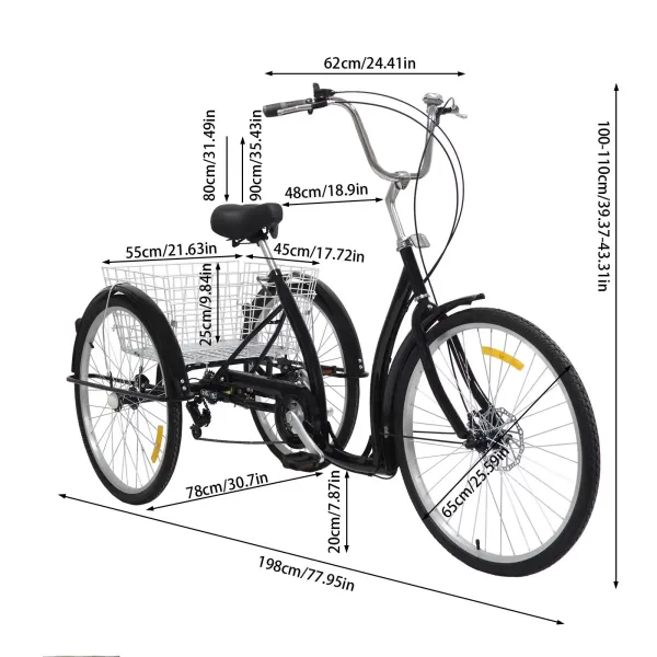Triciclo de 6 velocidades, 26 pulgadas, triciclo para adultos, altura ajustable con sillín, bicicleta de la compra, senioren con cesta, color negro Triciclo de 6 velocidades, 26 pulgadas, triciclo para adultos, altura ajustable con sillín, bicicleta de la compra, senioren con cesta, color negro